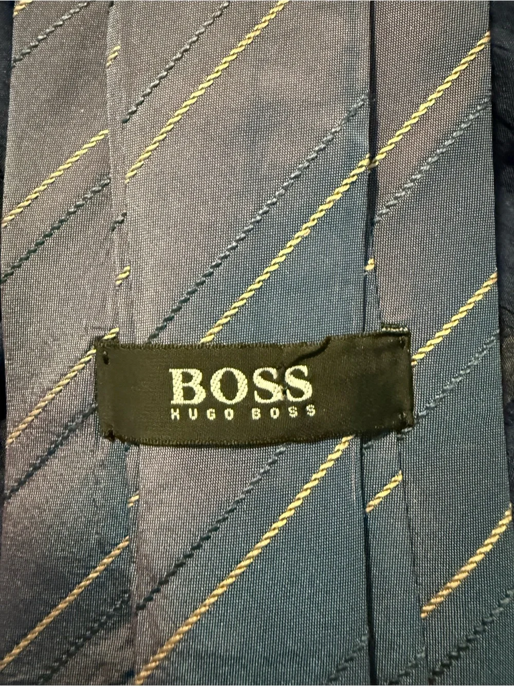 Hugo Boss Lavender Tie with Yellow Diagonal Stripes and Subtle Sheen